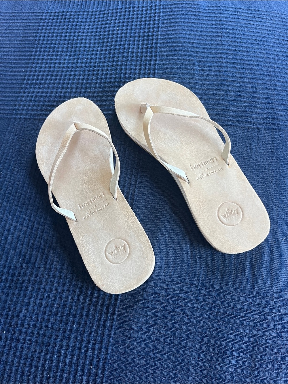hari mari x Peter Millar Crown Neutral Smooth Nubuck Beige Flip Flops EU 37.5